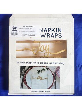 4 NOS Vtg Napkin Ring Wrap Joy Unique Holiday Wedding Table Luxury Decor